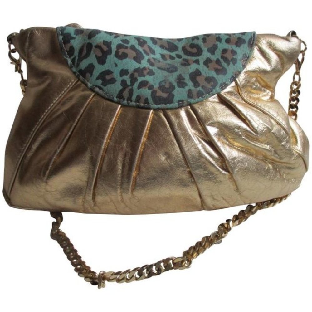 *Carlos Falchi BOHO Teal Print Gold Metallic